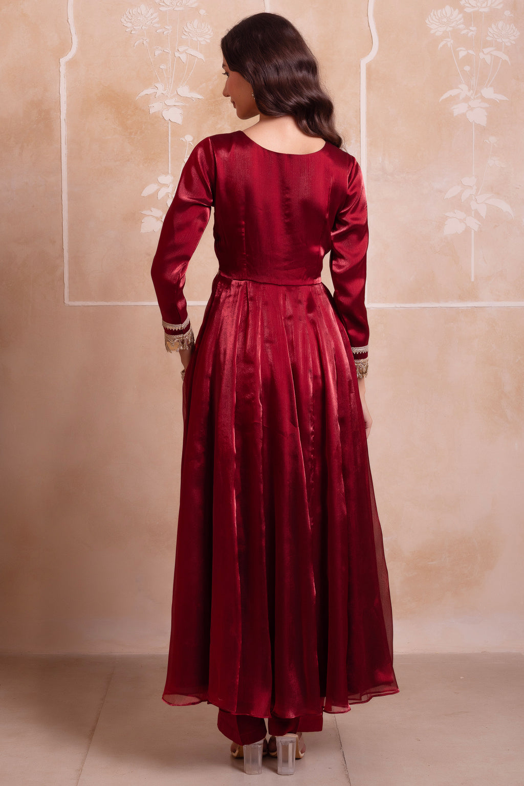 Deep Maroon Organza Embroidered Anarkali Suit