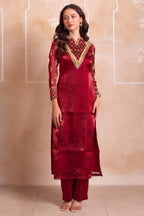 Wine Maroon Organza Zardozi Straight Suit Suit