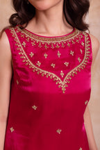 Vibrant Magenta Pink Organza Embellished Yoke Sharara Suit