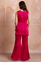 Vibrant Magenta Pink Organza Embellished Yoke Sharara Suit