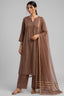 Cocoa Brown Pin Tucked Cotton Straight Cut Suit