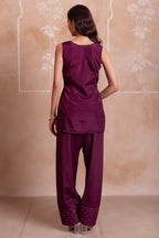 Purple Crepe Straight Embroidered Suit