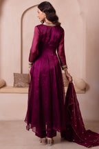 Purple Organza Flared Anarkali Suit with Scalloped Dupatta