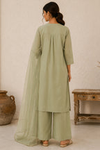 Sage Green Straight Suit with Sheer Embellished Dupatta
