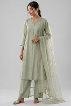 Sage Green Straight Suit with Sheer Embellished Dupatta