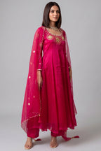 Magenta Pink Organza Embroidered Anarkali Suit