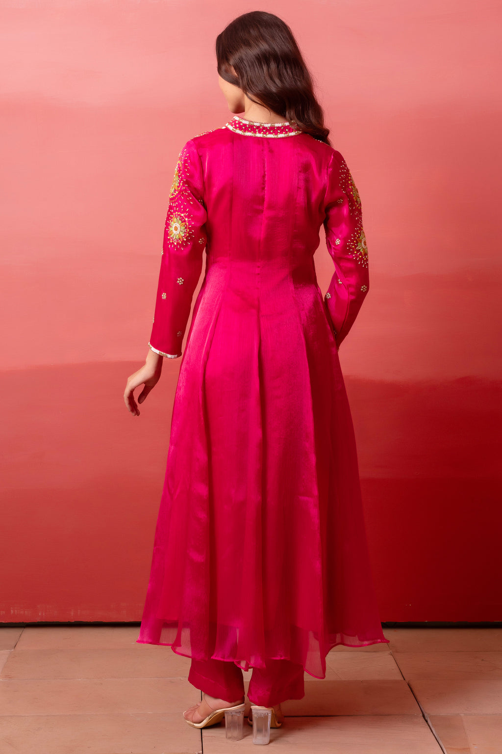 Magenta Pink Organza Embroidered Anarkali Suit