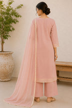 Dusty Pink Cotton Silk Suit Set with Metallic Trim Accents