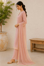Dusty Pink Cotton Silk Suit Set with Metallic Trim Accents