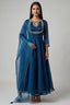 Peacock Blue Organza Keyhole Anarkali Suit