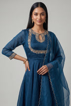 Peacock Blue Organza Keyhole Anarkali Suit