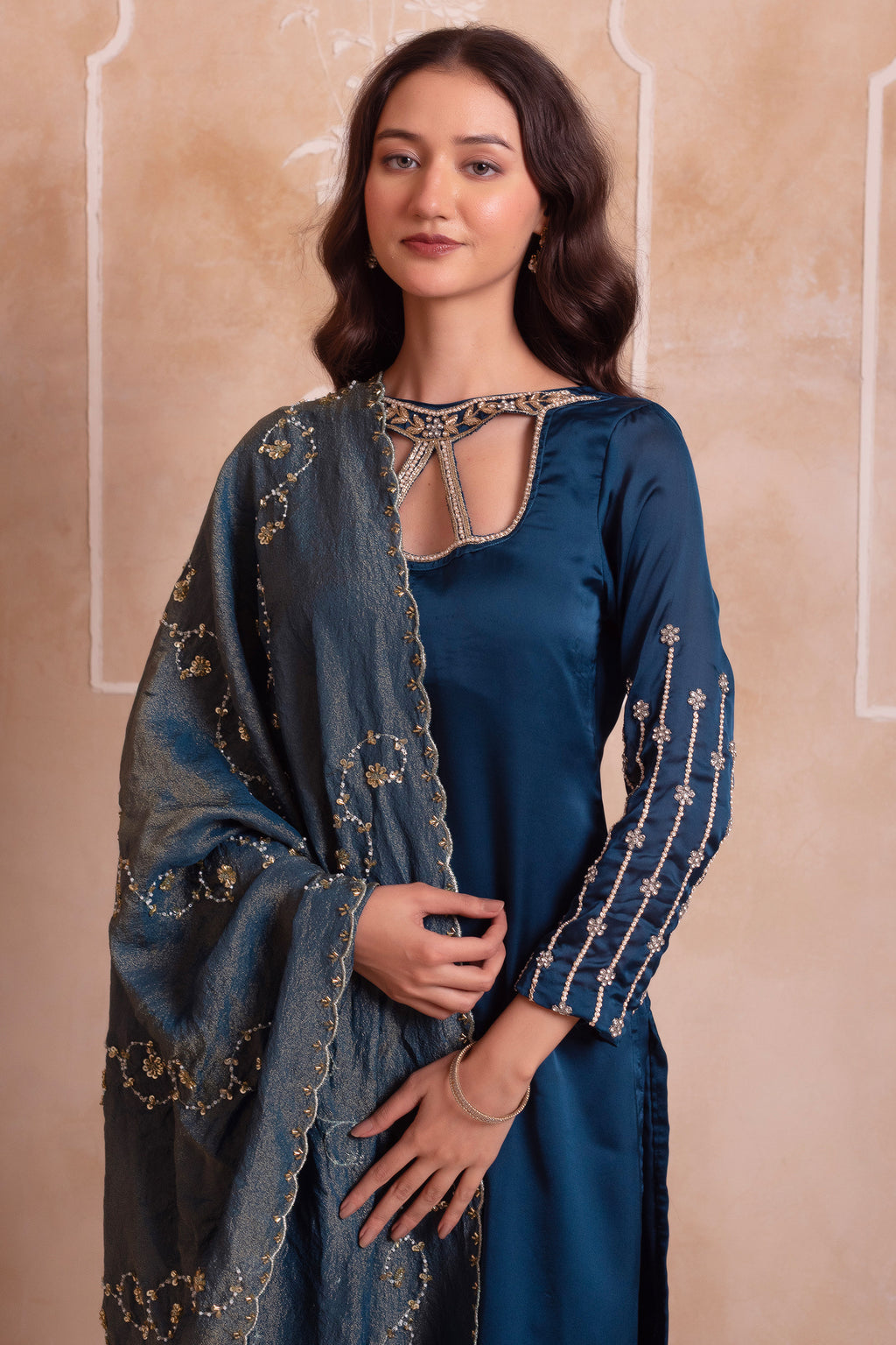 Deep Teal Cutout Neck Straight Cut Suit