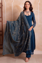 Deep Teal Cutout Neck Straight Cut Suit