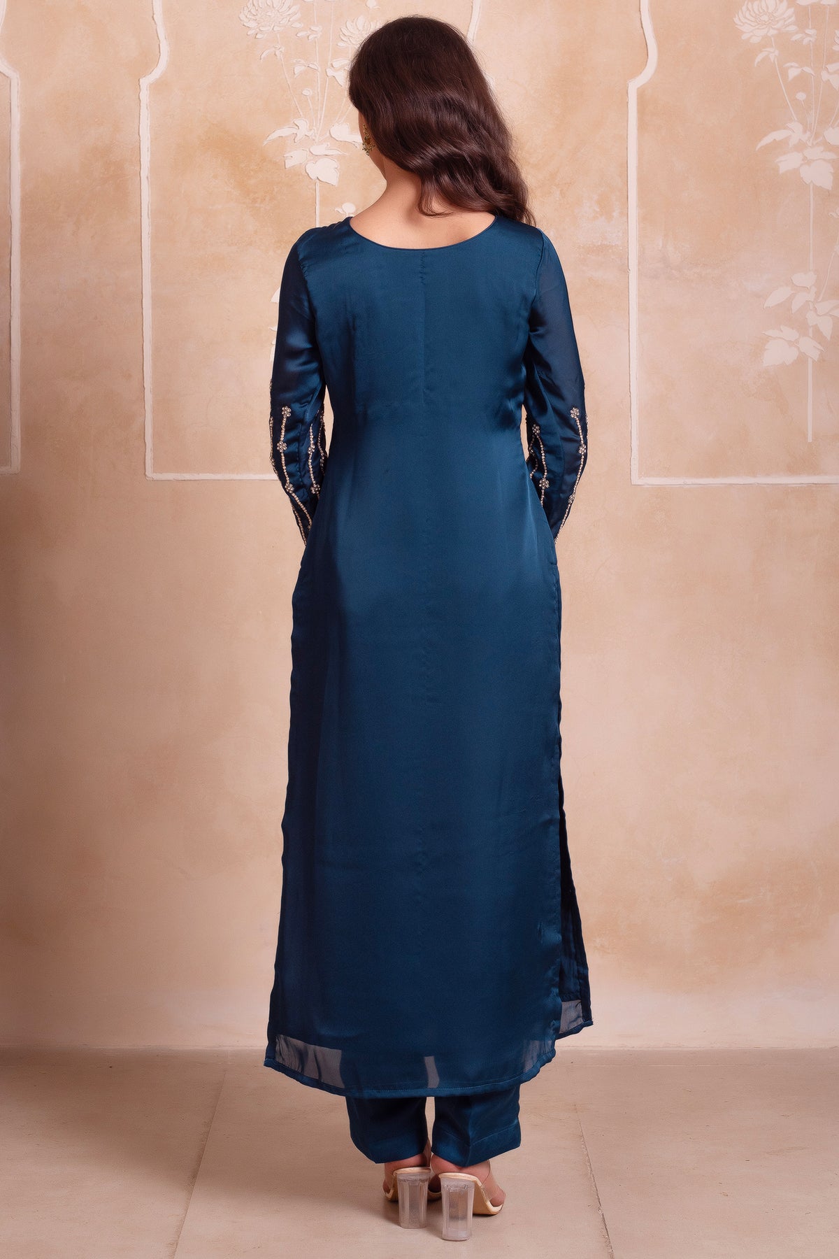 Deep Teal Cutout Neck Straight Cut Suit