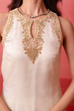 Ivory Silk Organza Embroidered Sharara Suit