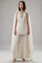 Ivory Silk Organza Embroidered Sharara Suit