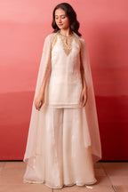 Ivory Silk Organza Embroidered Sharara Suit