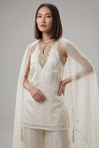Ivory Silk Organza Embroidered Sharara Suit