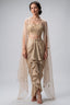 Beige Organza Embroidered Crop Top & Draped Dhoti Set with Cape