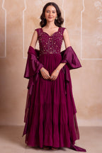 Purple Georgette Tiered Anarkali Suit with Dupatta