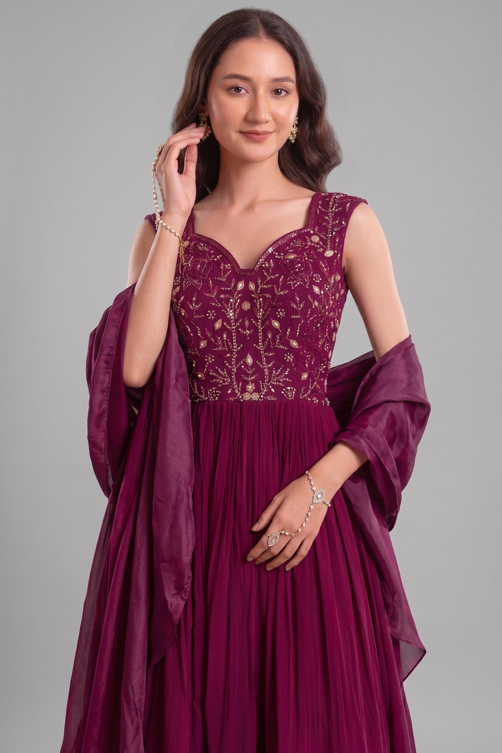 Purple Georgette Tiered Anarkali Suit with Dupatta