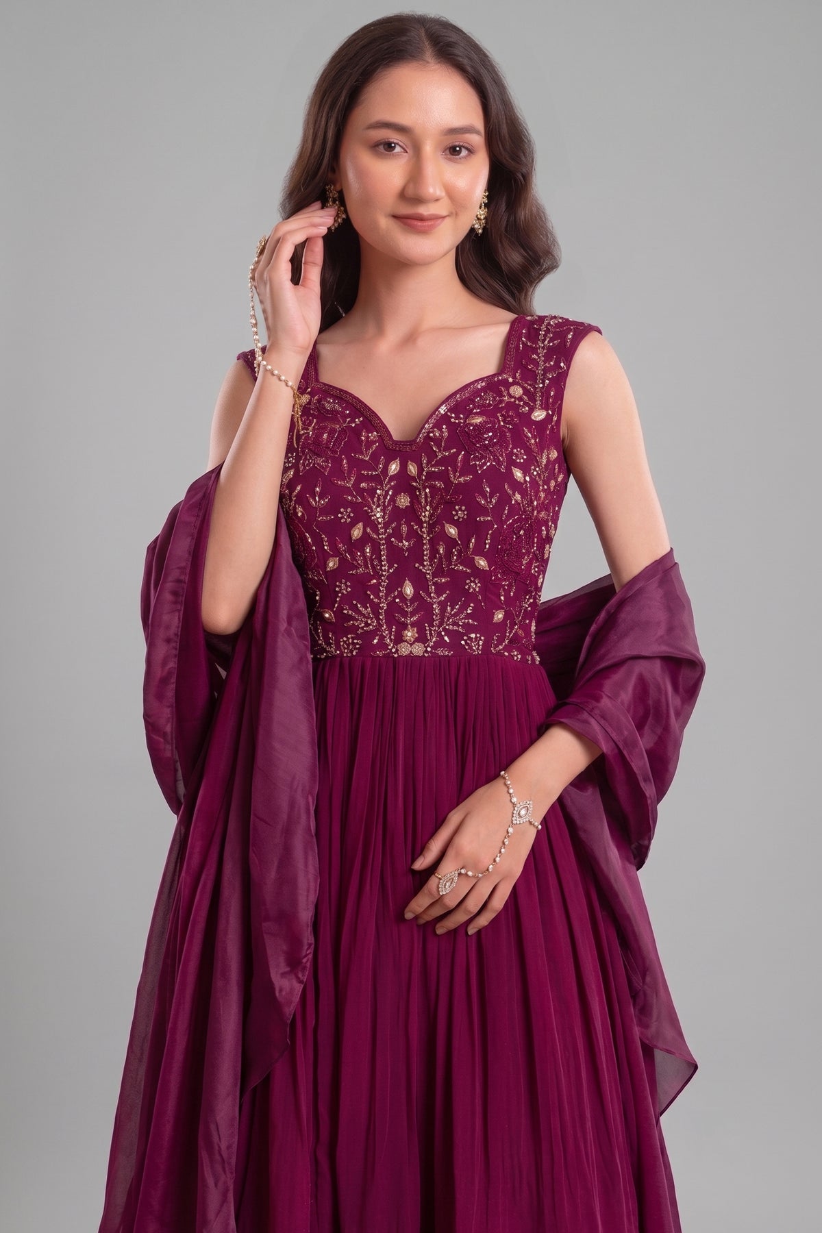 Purple Georgette Tiered Anarkali Suit with Dupatta