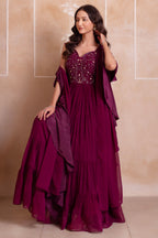 Purple Georgette Tiered Anarkali Suit with Dupatta