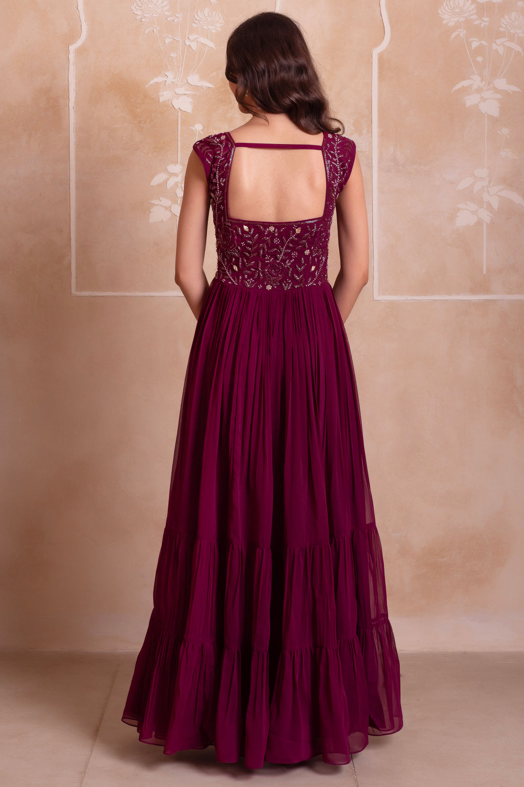 Purple Georgette Tiered Anarkali Suit with Dupatta