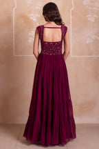 Purple Georgette Tiered Anarkali Suit with Dupatta