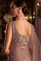 Rose Net Sequin Embellished Straight Suit with Flared Bottoms