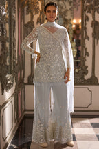 Ivory Silver Net Embroidered Suit