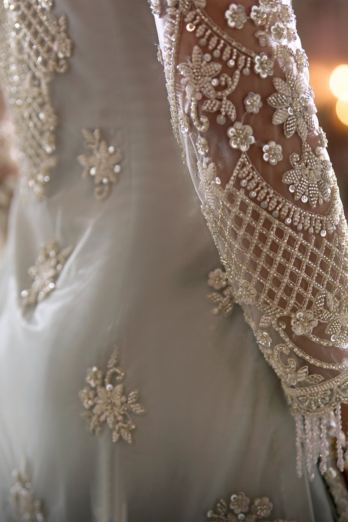 Ivory Silver Net Embroidered Suit