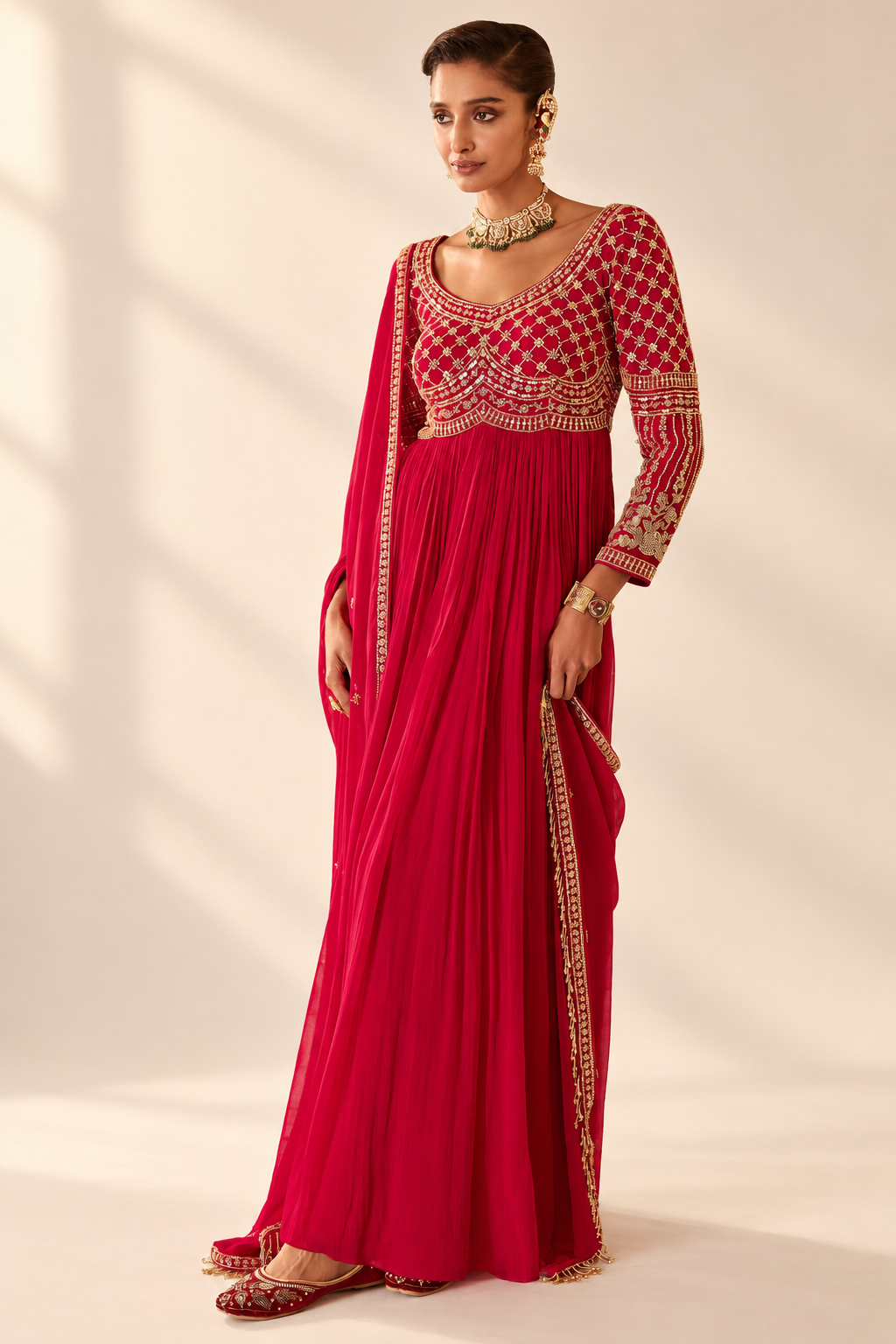Rich Pink Floor-Length Anarkali Suit with Heavy Sequin & Cutdana Embroidery Main image