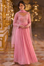 Soft Rose Pink Pleated Floor-Length Suit with Delicate Sequin Work Bodice