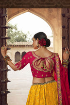 Mustard Woven Chevron Design Lehenga in Viscose with Elephant Motifs On Contrast Border - mustard viscose saree