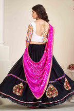 Black Georgette Thread Embroidered Patch Work Chaniya Choli
