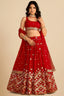 Red Georgette Lehenga with Chevron Sequin Border - red georgette saree