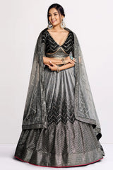 Black Ombre Chinon Chevron Sequinned Worked Lehenga