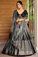 Black Ombre Chinon Chevron Sequinned Worked Lehenga