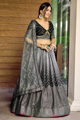 Black Ombre Chinon Chevron Sequinned Worked Lehenga