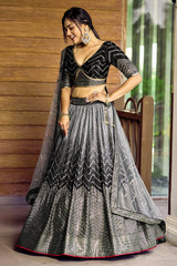 Black Ombre Chinon Chevron Sequinned Worked Lehenga