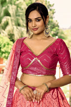 Pink Ombre Chinon Chevron Sequin Work Lehenga - pink saree