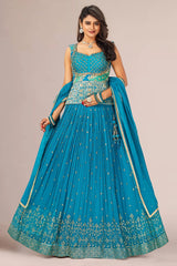 Sky Blue Georgette Sequin Lehenga with Long Choli