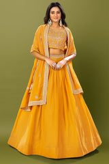 Yellow Georgette Plain Flared Lehenga