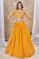 Yellow Georgette Plain Flared Lehenga