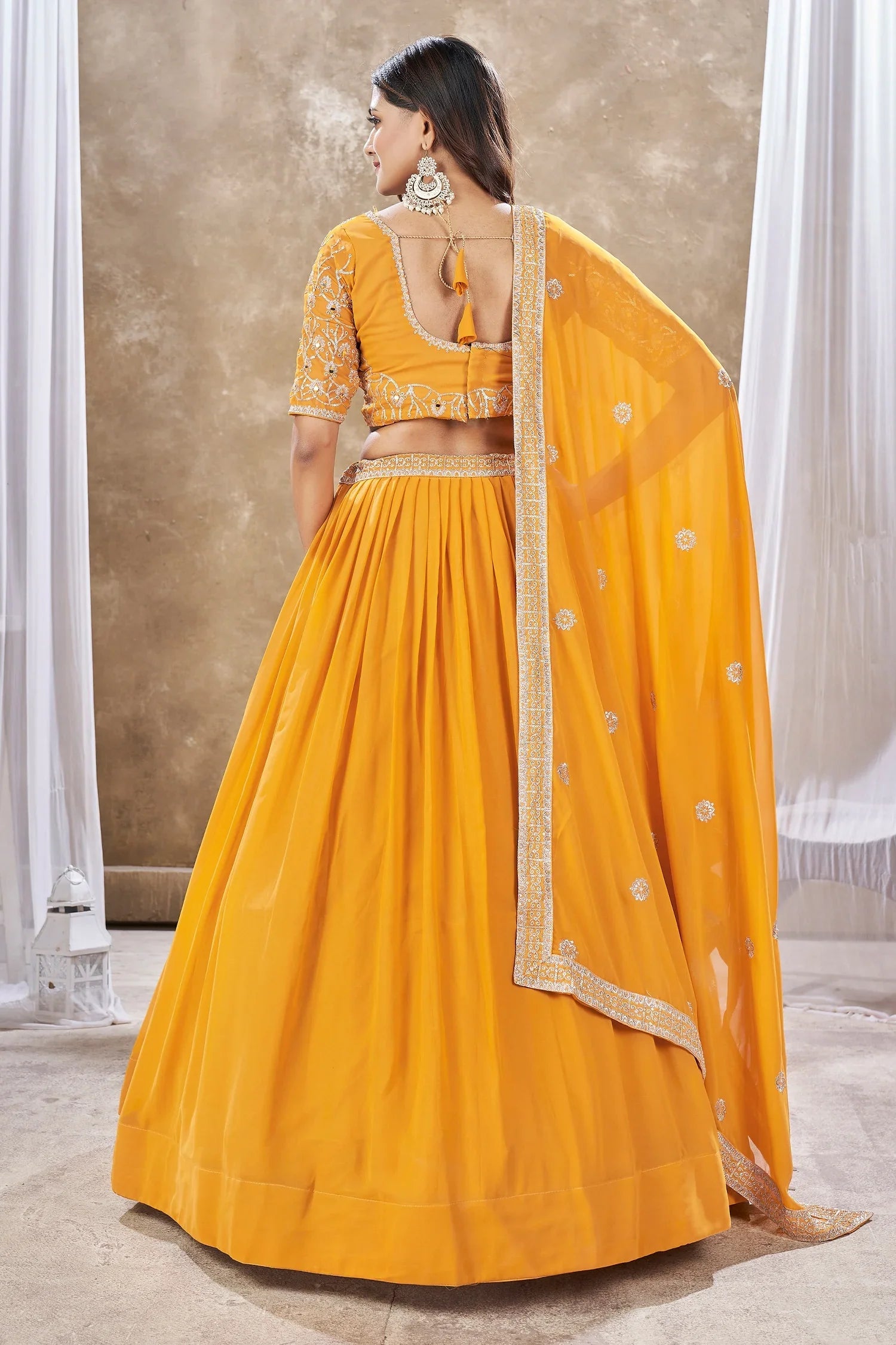 Yellow Georgette Plain Flared Lehenga