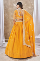 Yellow Georgette Plain Flared Lehenga