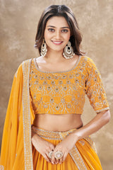 Yellow Georgette Plain Flared Lehenga
