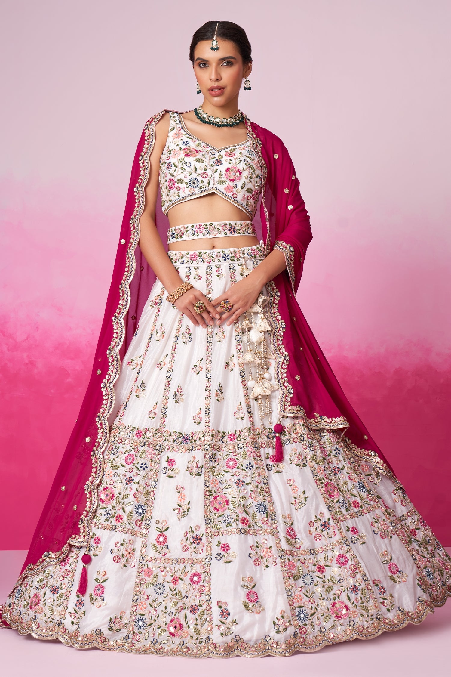 Off White Georgette Handworked Lehenga
