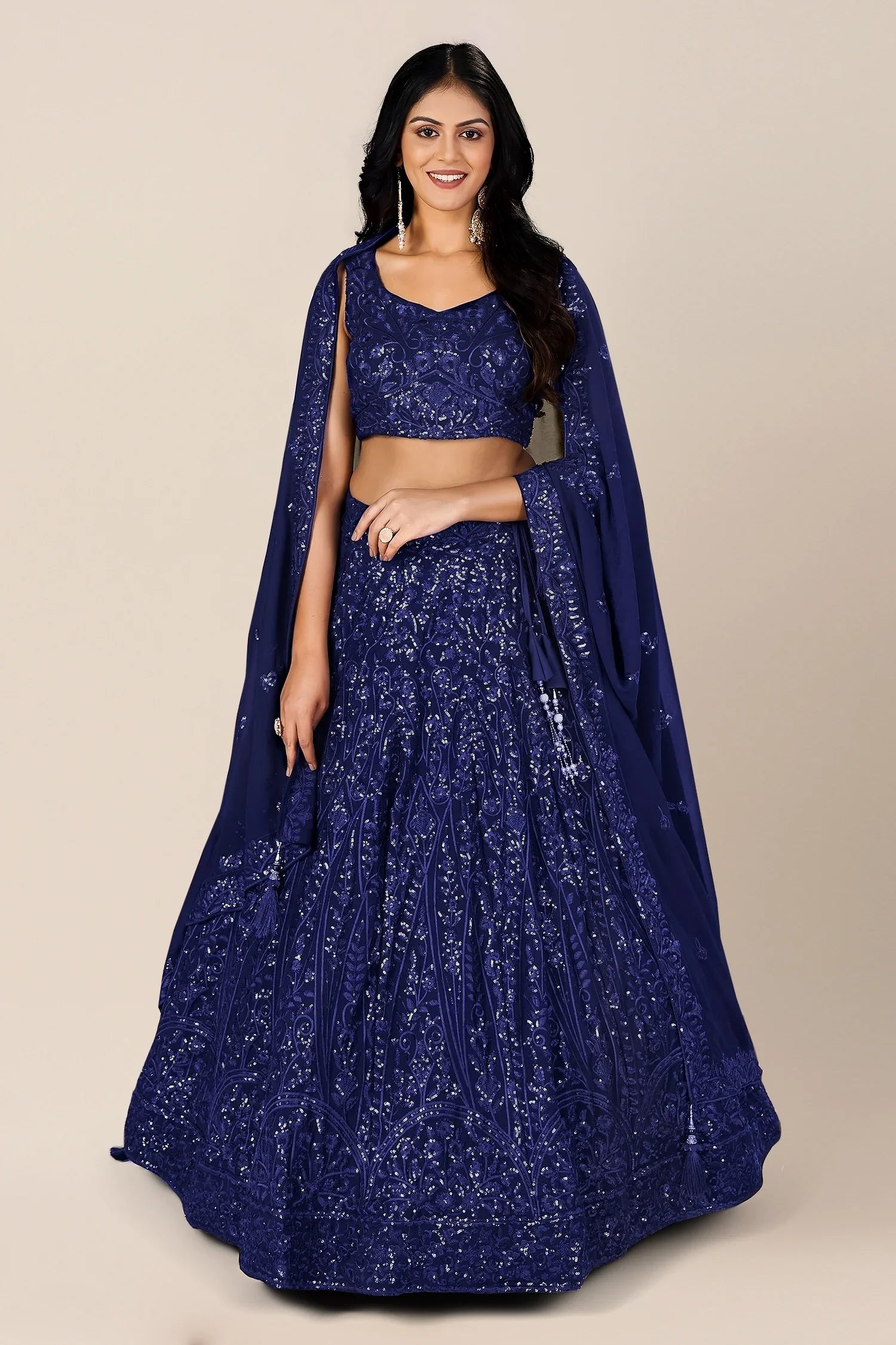 Blue Georgette Sequinned Lehenga - blue georgette saree